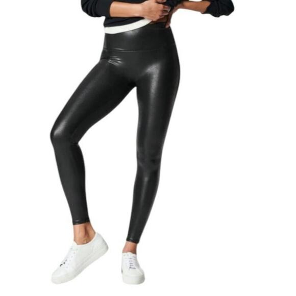 SPANX Liquid Faux Leather Legging Black Women's Medium - Picture 1 of 4